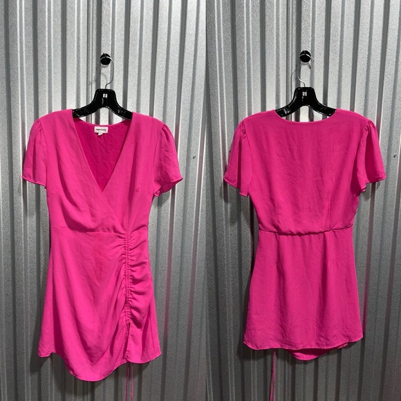 Superdown | Bailey Ruched Tie Hot Pink Mini Dress Size: Small - Picture 2 of 3